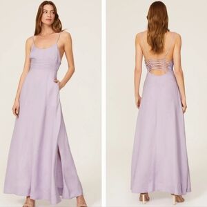 SIMKHAI Prudence Strappy Open Back Linen Elegant Lavender Maxi Dress M